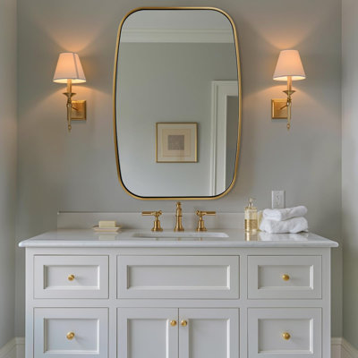 Contemporary Oblong Bathroom Vanity Mirror | Stainless Steel Thick Frame