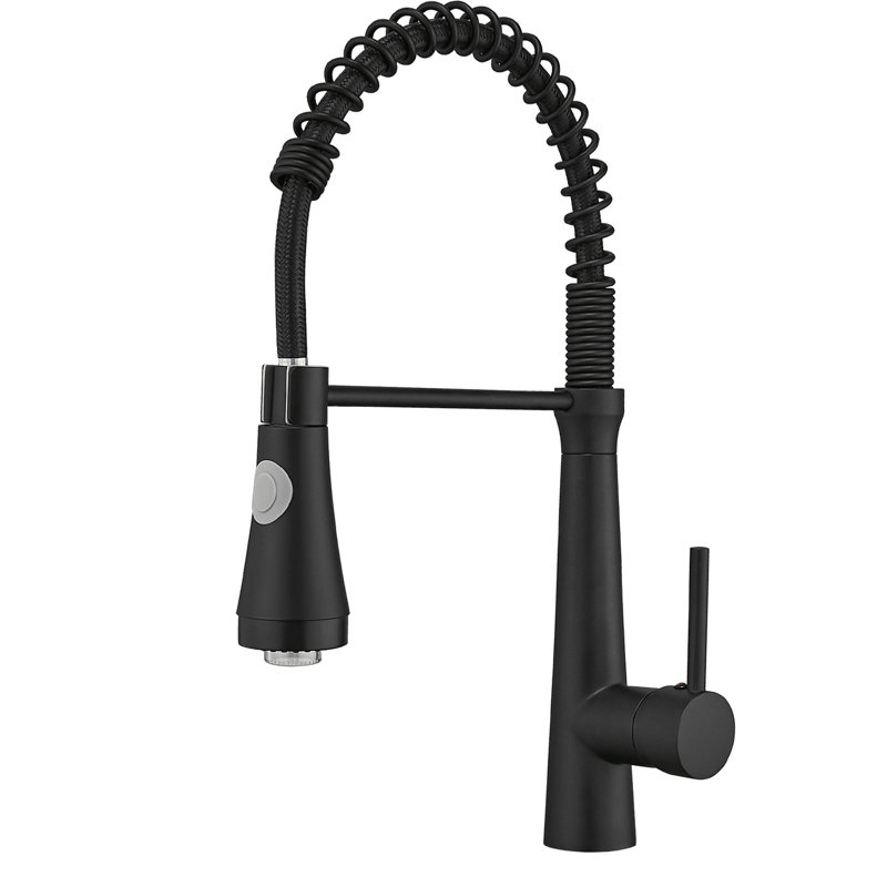Robinet de cuisine à DEL noir avec robinet escamotable, levier simple, rotation sur 360 °, robinet d'évier commercial simple et efficace, poignée rétractable, noir, à visser, facile à nettoyer