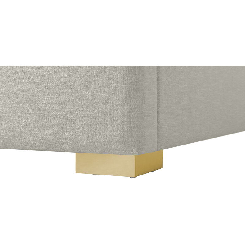 Royce Solid Wood and Upholstered Platform Bed, King, Beige Linen Textured Fabric
