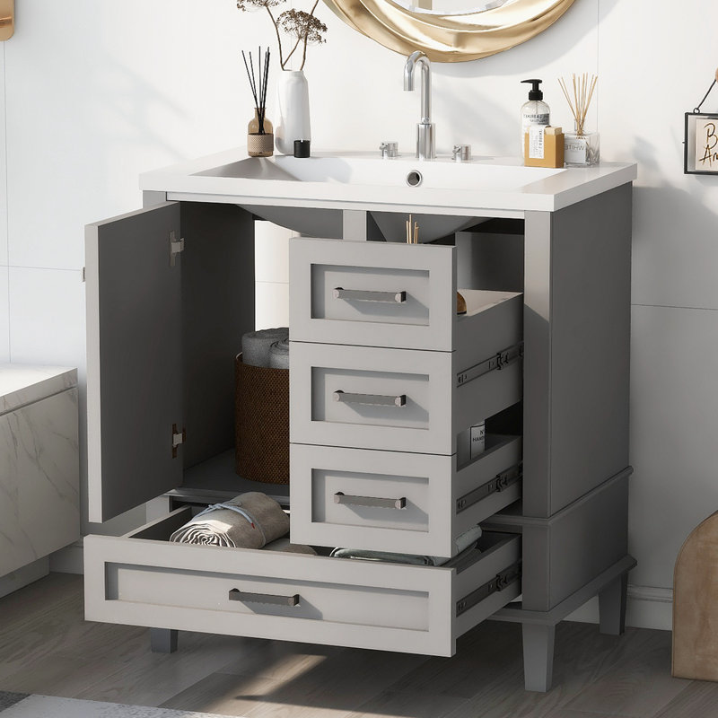 Meuble-lavabo simple 18,09 po avec comptoir d'évier, Gris