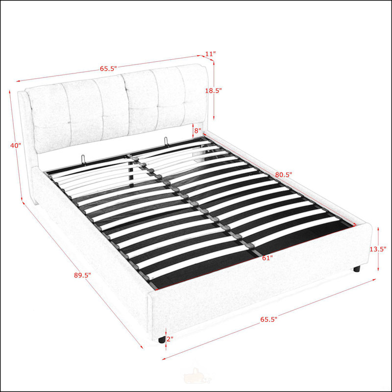 Grand lit de rangement élégant et fonctionnel avec tête de lit tapissier