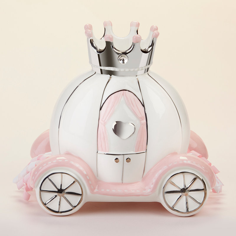 White and Pink Ceramic Princess Carriage Piggy Bank