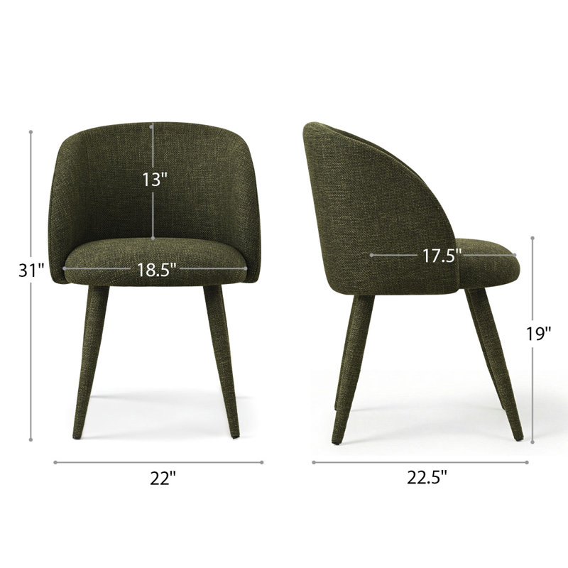 Modern Barrel Back Upholstered Dining Arm Chairs, Green