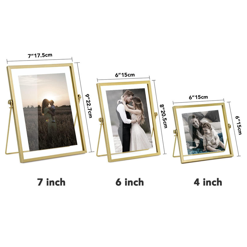 Set Of 3 Glass Photo Frame Collection Simple Metal Geometric Picture Frame With Glass Cover Includes 4"" X 4"", 4"" X 6"", 5"" X 7""