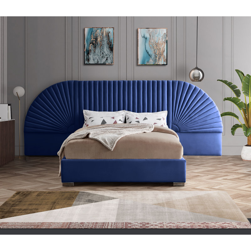 Upholstered Panel Bed, Navy Velvet, King