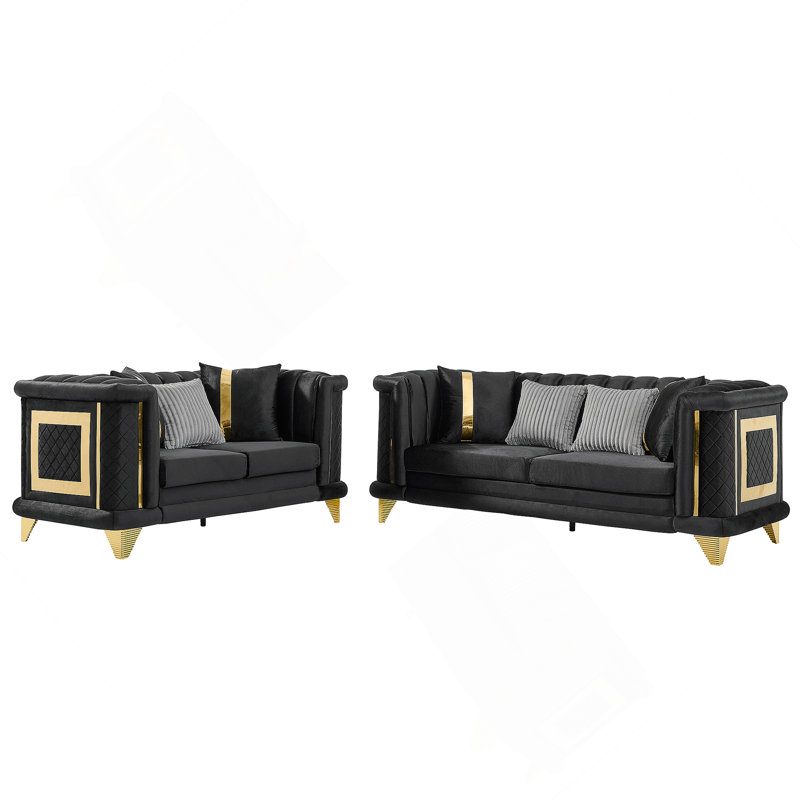 2 Piece Velvet Loveseat Living Room Set