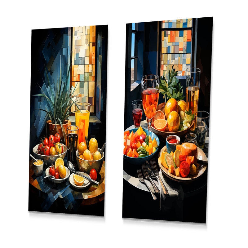 Légumes et fruits - palette de cuisine mondiale - ensemble de 2 reproductions d'art en métal, H 28 po x l 24 po