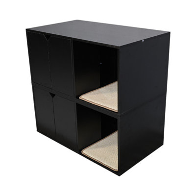 Meuble caché pour litière pour chat 35,83 po (bloc à gratter inclus), maisonnette moderne pour chat noir avec bloc à griffer en carton ondulé - 35,83 po x 20,47 po x 17,05 po, 52 lb