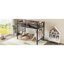 Lit mezzanine simple TG avec échelles, lit mezzanine en métal avec tablettes de rangement et bibliothèque, pas de sommier tapissier nécessaire et design chic-474486209