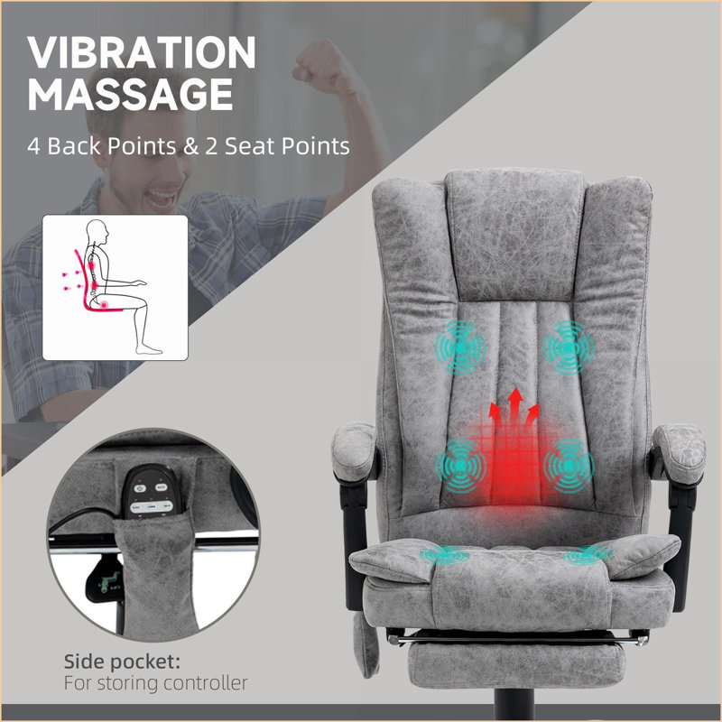 Reclining Massage Office Chair with Heating, Vibrating Motors &amp; Footrest | Slate Gray | Polyester