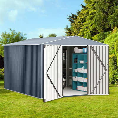 Grande remise de rangement en métal 10 x 10 pi pour portes et évents verrouillables, remise en métal pour jardin, cour, patio, pelouse