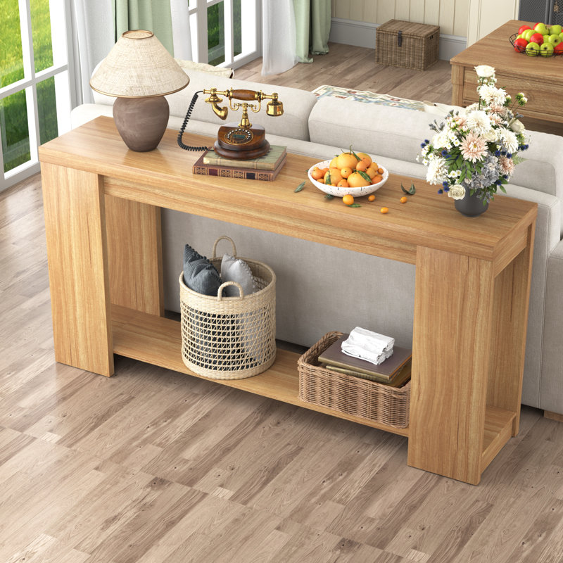 62 Inch Extra Long Console Table with Storage, Farmhouse Wood Entryway Table with Thickened Base, Narrow Entryway Accent Table for Living Room, Hallway, Entrance