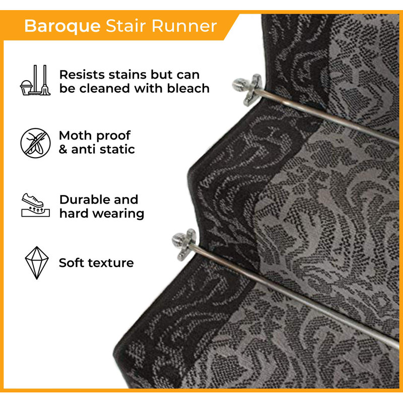 Runner Cayden Damask Area Rug, Runner 60 x 750cm