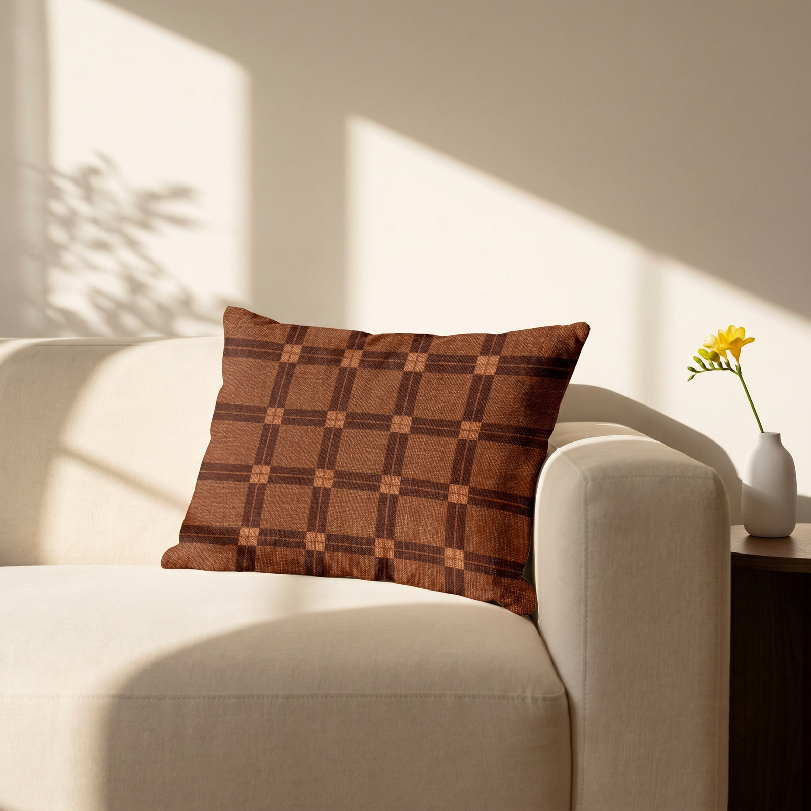 Plaid Indoor/Outdoor Lumbar Throw Pillow, Burnt Orange, 14"H x 20"W