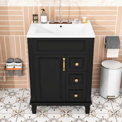 Élégant meuble-lavabo de style français avec lavabo, 2 tiroirs, tablette réglable