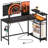 Aurora LED Gaming Desk with Power Outlet, L-Shaped Work Desk with Monitor Stand-796598973