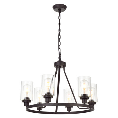 Leggett 6 - Light Iron Dimmable Wagon Wheel Chandelier