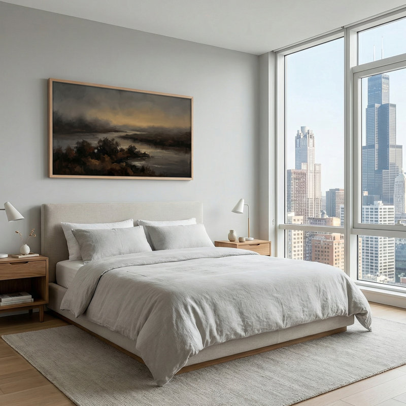 Ensemble de 1 tableau sur toile Misty River, L 46 po x H 24 po, Naturel