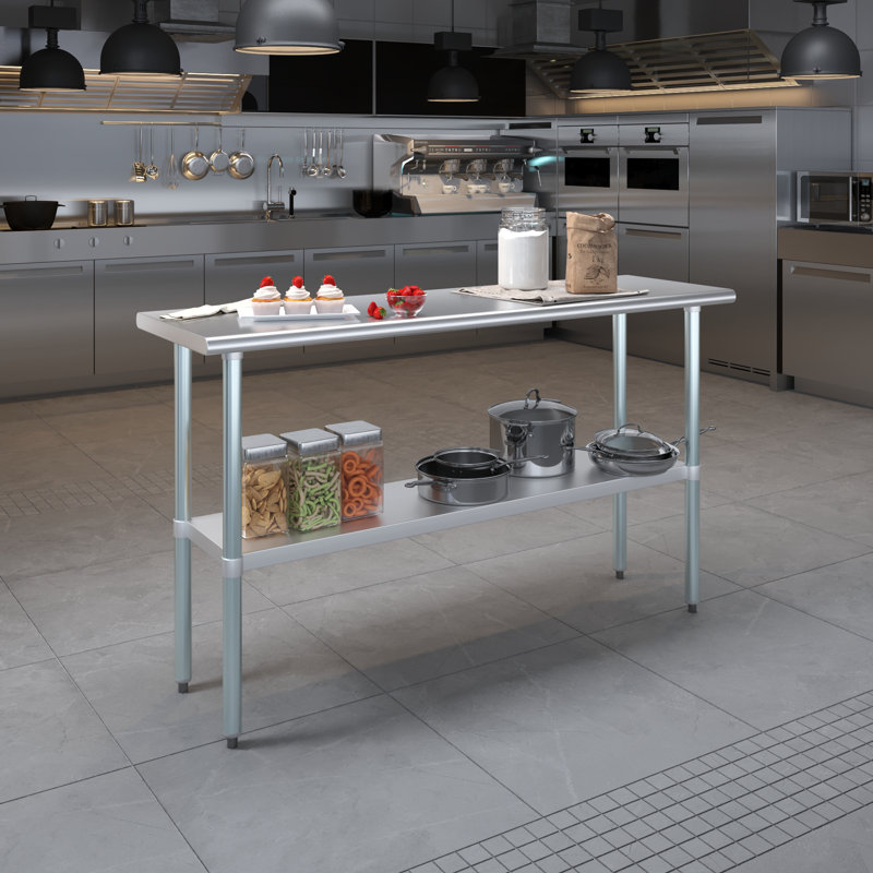 60" Stainless Steel Kitchen Utility Table with Galvanized Undershelf