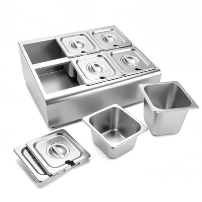 Countertop Food Serving Display Container, Stainless Steel Food Salad Server Tray, Buffet Condiment Dispenser, Ice Cooled Rack with Separate Lid, for Restaurant Hotel Kitchen Party (6x1/6 Pan)