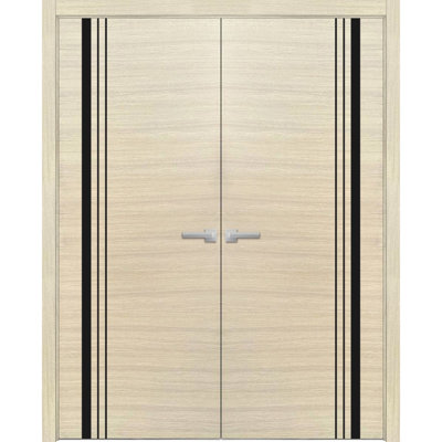 Portes doubles françaises massives Planum 0011, placage de bois naturel, cadre et moulures, portes robustes pour placard ou chambre à coucher, 36 po x 80 po (2 x 18 x 80 po)