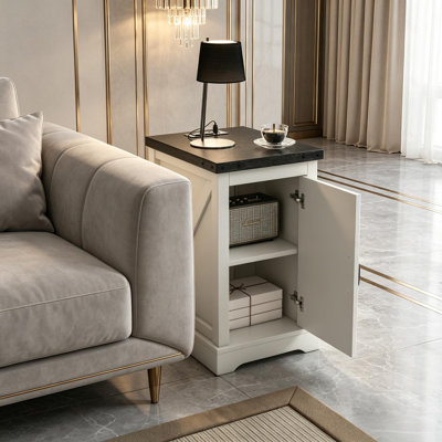 Table de chevet multifonctionnelle, table d'appoint avec armoire de rangement et concentrateur électrique, table de bout de style campagnard, table d'appoint compacte, table de canapé