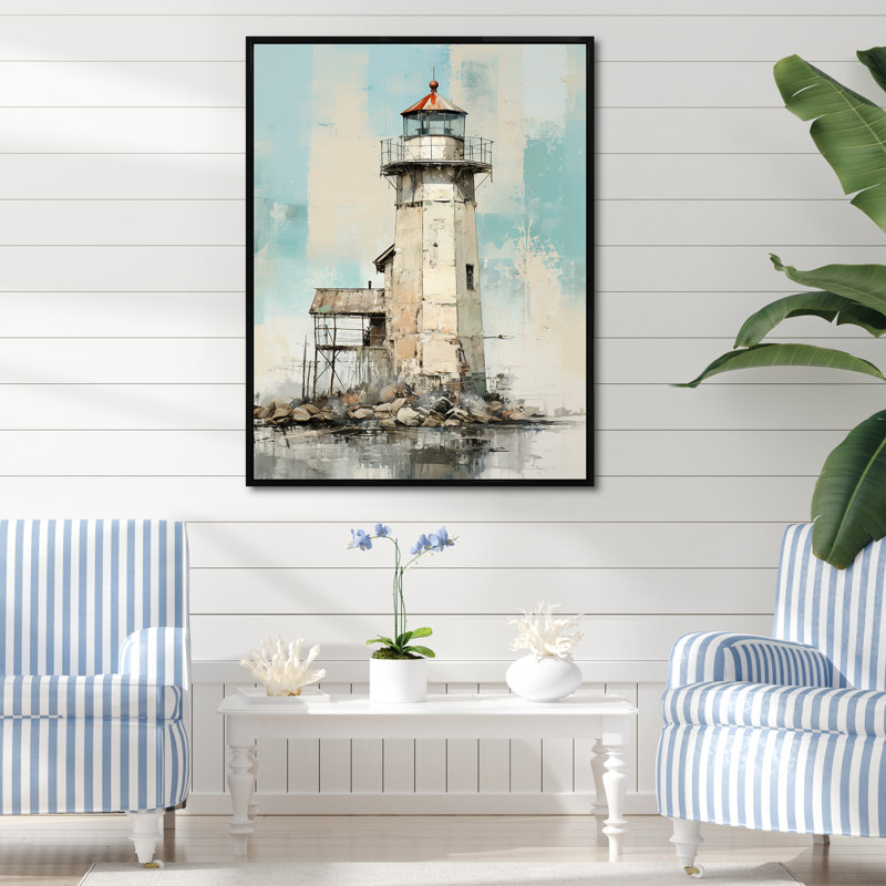 Phare côtier gris minimal, H 32 po x l 24 po x P 1 po, Cadre flottant noir