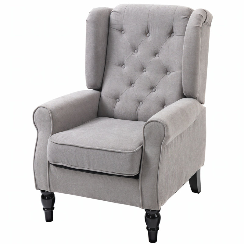 Fauteuil d'appoint capitonné à boutons avec haut dossier à oreilles, accoudoirs rembourrés arrondis et siège rembourré épais, gris