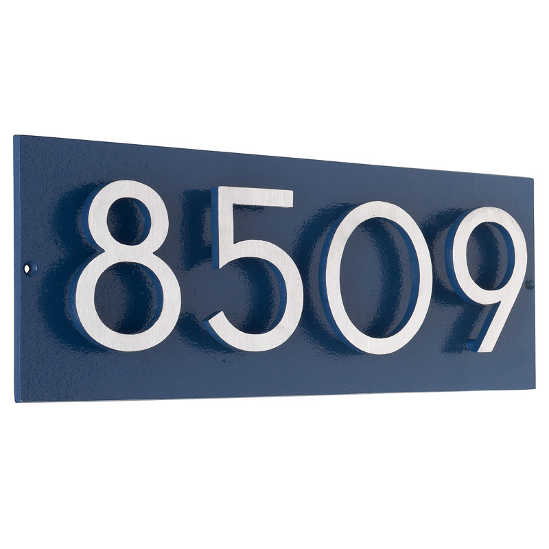 Plaque d’adresse murale flottante linéaire, Bleu mer, Nickel satiné deux tons, Oui