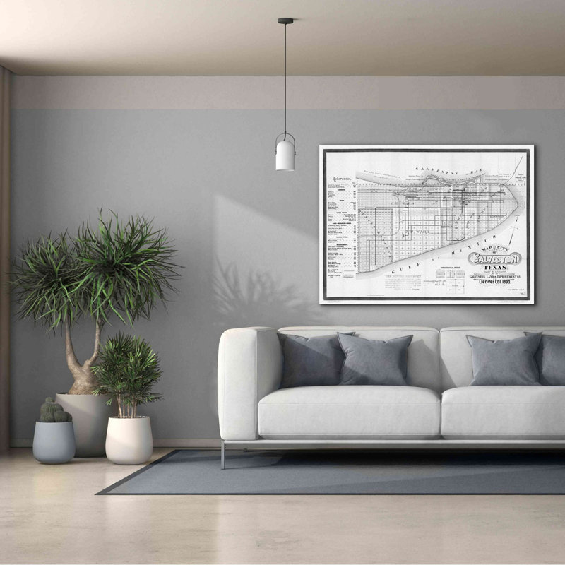 «Map of Galveston, TX 1890» par Epic Graffiti Portfolio, art mural sur toile, H 40 po x l 54 po x P 1,5 po