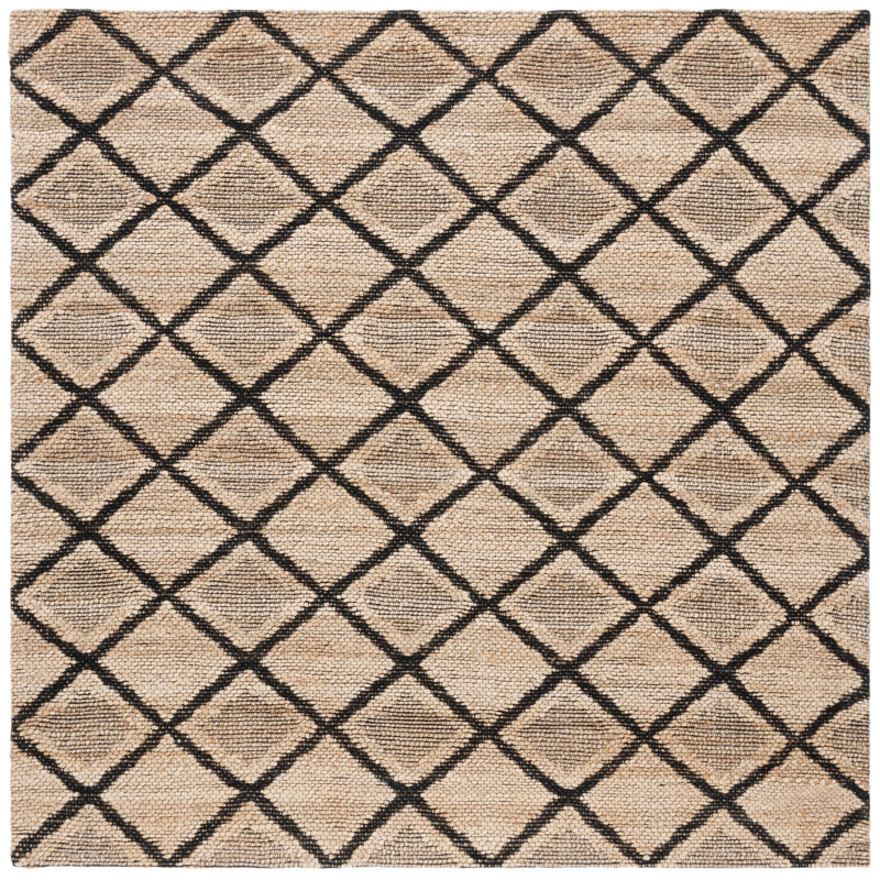 Tapis géométrique en jute de coton tissé à la main Coutu, Carré 6 pi 6 po