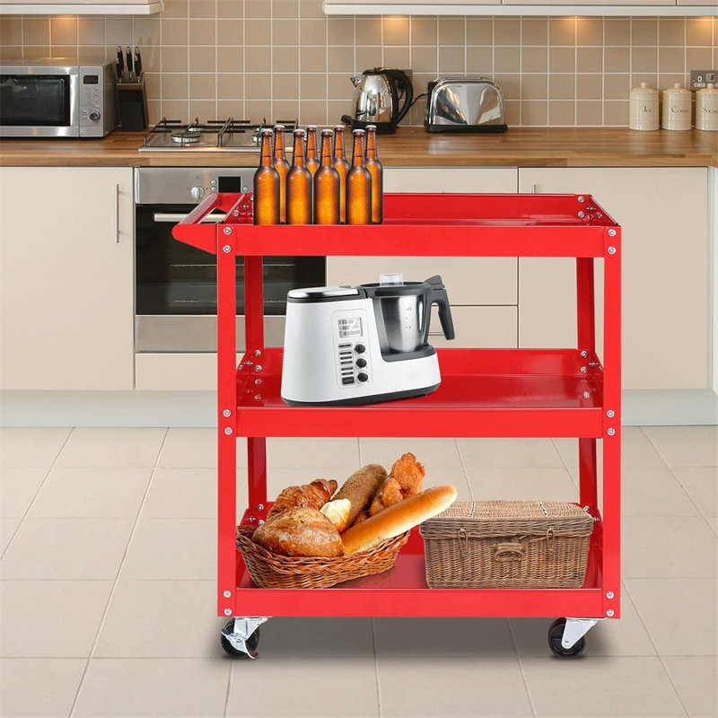 29'' W Steel Tool Cart with Wheels, Red