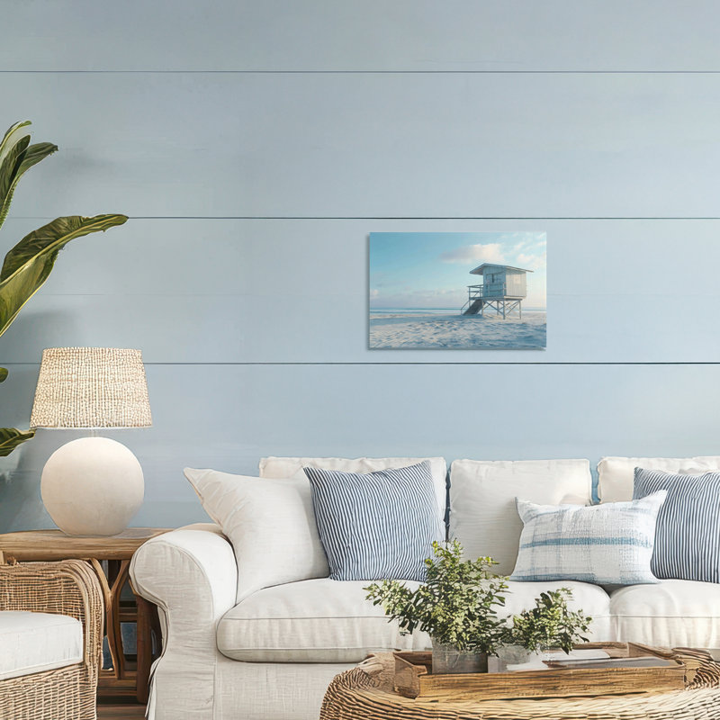 Toile de scène de plage bleue et blanche, design par LSR Design Studio, H 16 po x l 24 po
