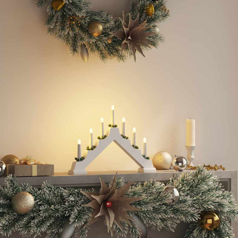 Christmas Candle Bridge 39.5 x 5 x 29 cm Solid Pine Wood, White