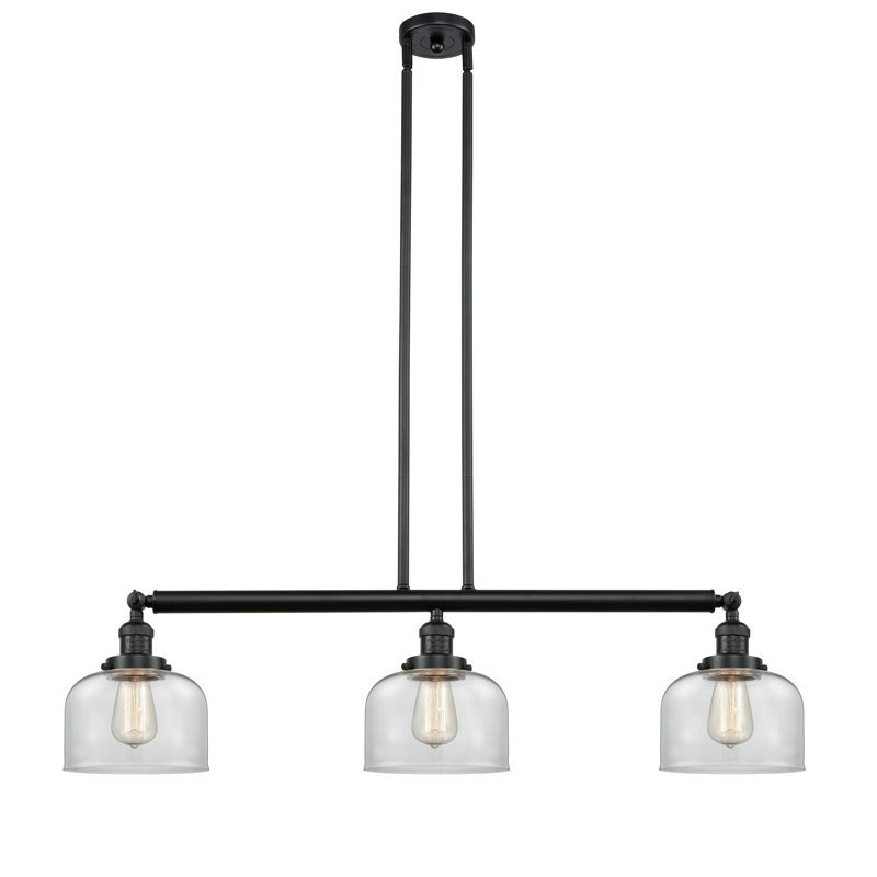 Cloche - 3 lumières 41 po - Lampe pour îlot suspendu, Clair, Noir mat, 2200 K