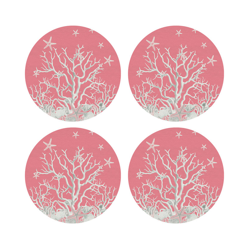 Coral Branch Vegan Leather Round Pebble Placemat, Pink