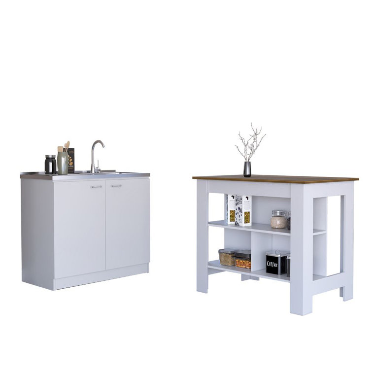 Wade Logan Houchin Kitchen Island with Granite Top with Locking Wheels Base Finish: White Wayfair 36H X 30W X 17D