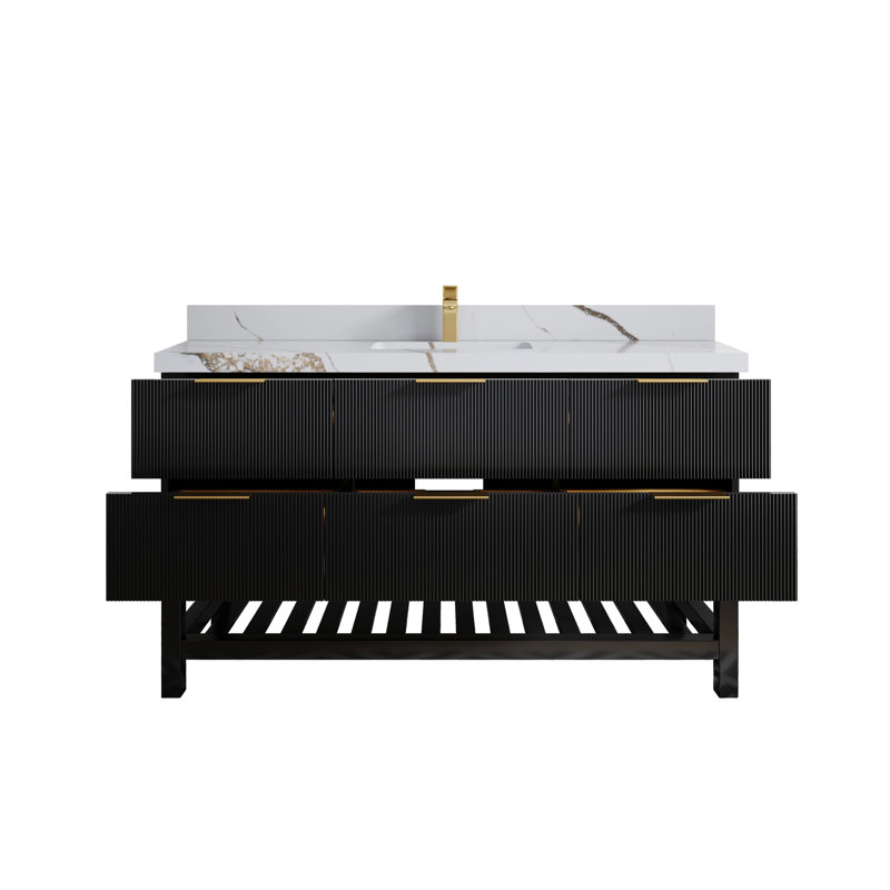 60'' Single Bathroom Vanity with Quartz Top, Calacatta Gold