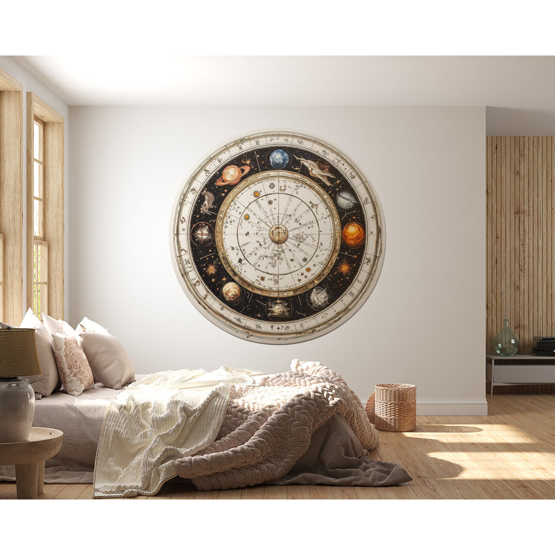 Zodiaque céleste, art mural roue astrologique, décor d'astronomie rétro, art mural cosmique 433Mv, H 20 po x l 20 po