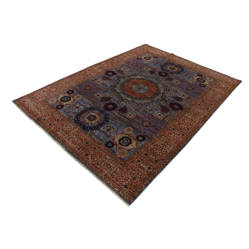 Hand Knotted Wool Area Rug in Blue And Brown