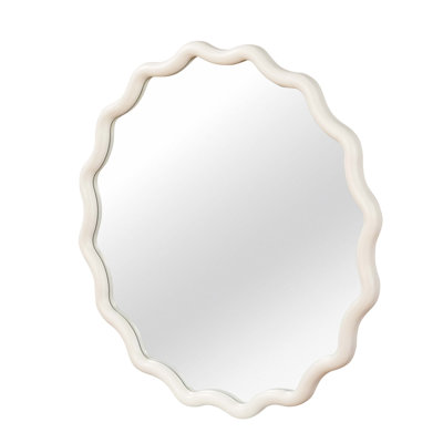 24 inch Wavy Round Solid Wood Frame Decorative Mirror,For Bedroom, Bathroom, Living Room, Entryway