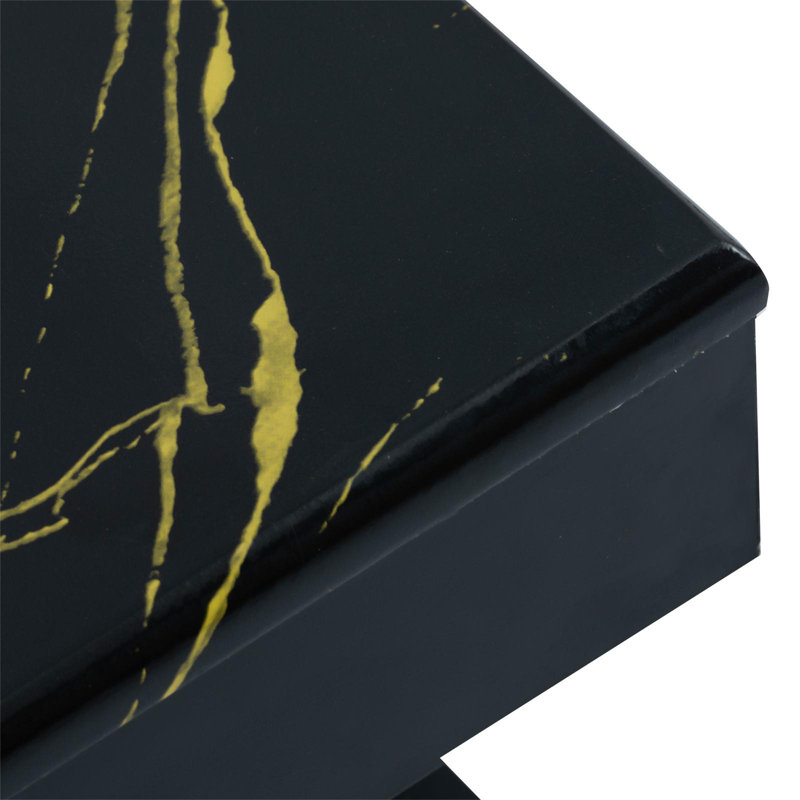 Black MDF Coffee Table With PVC Pattern Top 2 Drawers 100*50*40Cm, Black/Gold