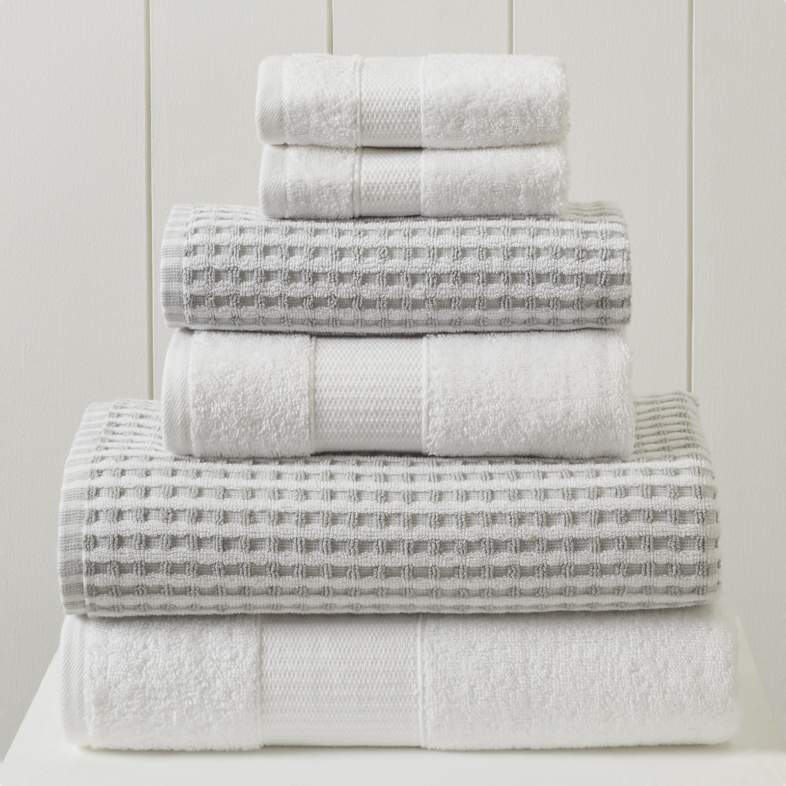 Modern Threads Drucilla 6-Piece 100% Combed Cotton Yarn Dyed Cobblestone Jacquard Towel Set, White