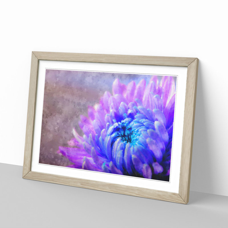 Lilac & Blue Chrysanthemum - Picture Frame Graphic Art Print, Oak Framed, 45cm H x 63cm W x 2cm D