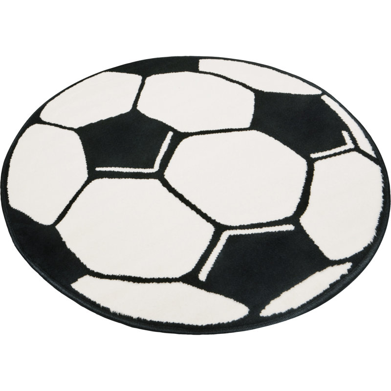 Football White/Black Rug, Round 100cm