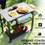 Chariot de gril extérieur mobile à 3 niveaux, rangement, tablette latérale, structure en acier, conception rouille, plateau de grille intermédiaire robuste et intérieur pour espaces, pivotant sur 360 °, cuisine ou patio verrouillable