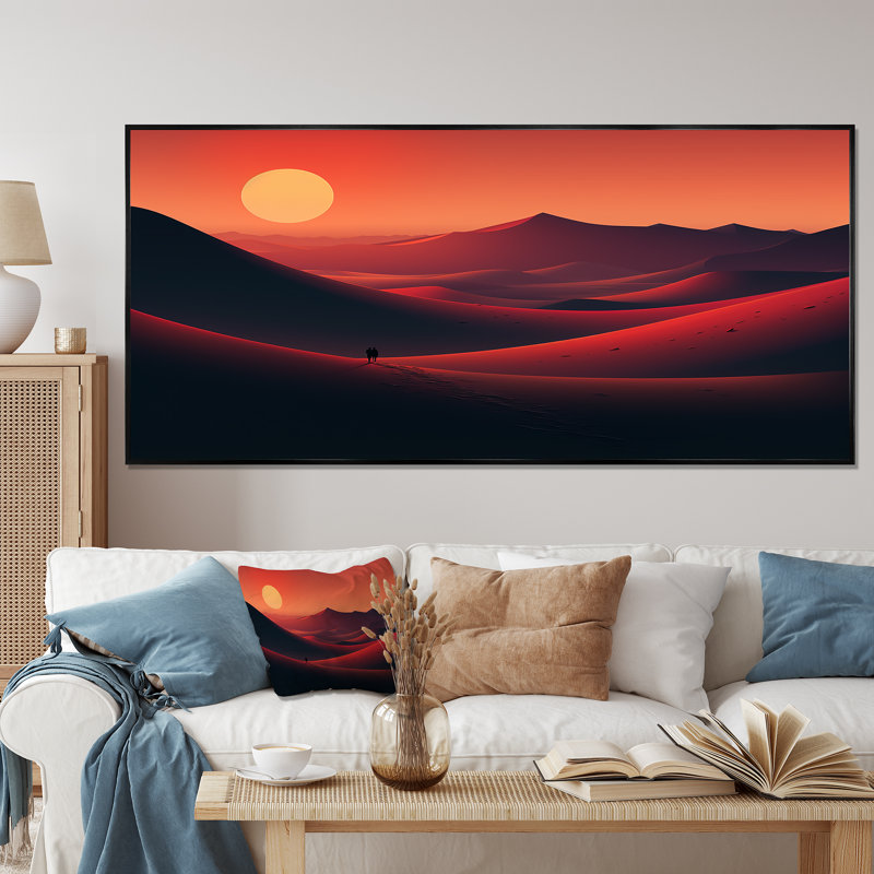 Désert, lever de soleil, horizon sur la planète Mars II - désert, art mural, Cadre flottant noir