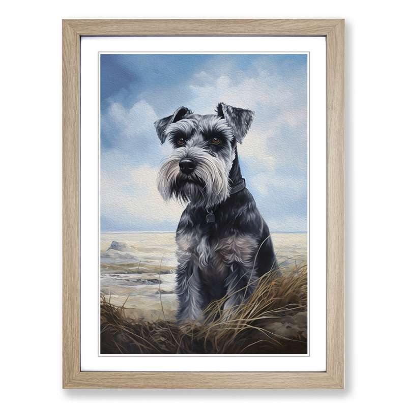 Schnauzer Informel - Single Picture Frame Rectangle Print on Wood, Oak , 46cm H x 34cm W x 2cm D