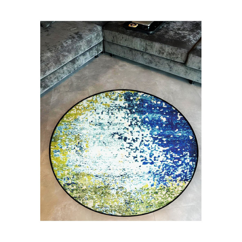 Tapis décoratif rond vert à motif tissé vert, Sous-tapis rond 2 pi 8 po inclus