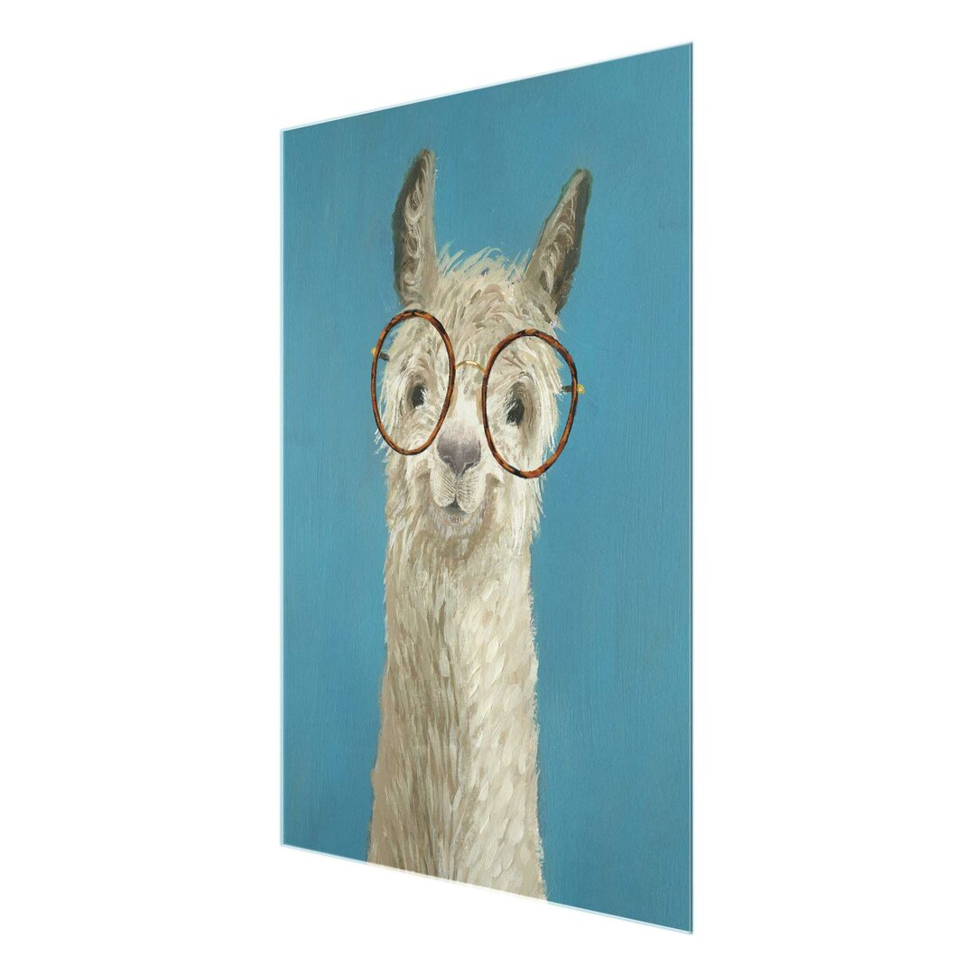 Glasbild Lama mit Brille I